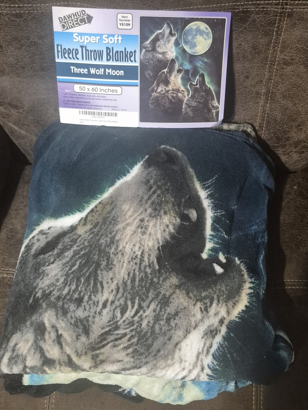 Super Soft Three Wolf Moon Fleece Throw Blanket 50x60 - Blue/Gray